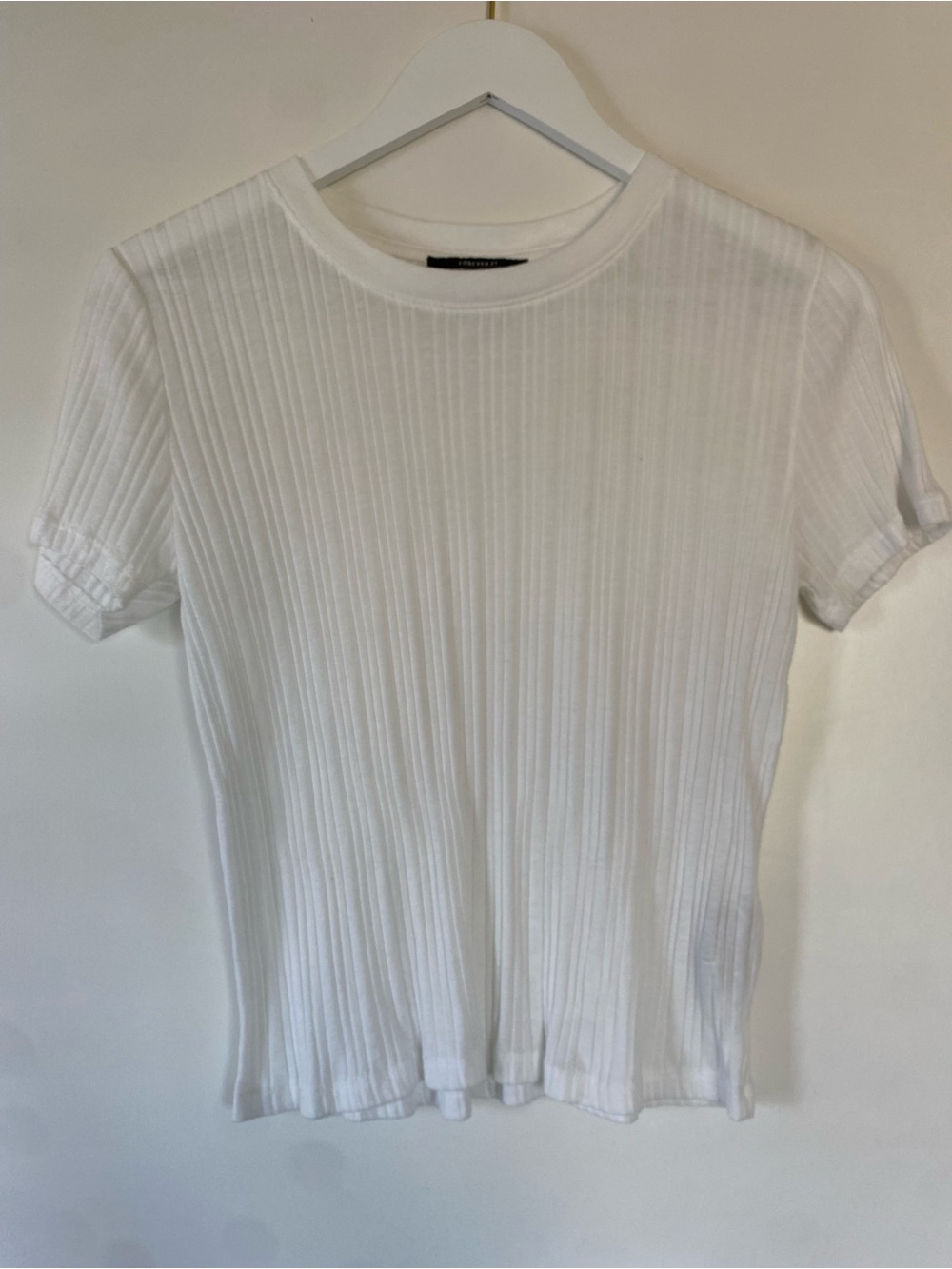 White Ribbed Short Sleeve Tee